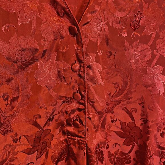 VTG Victoria's Secret Monogramed Red Floral Satin Gown PJ's Women's M Gold Label - Picture 3 of 12
